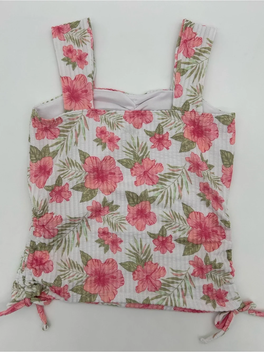 Girls Justice White Cami with Pink Floral Print Size S (7/8)